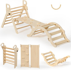 Pikler Triangle Set, Toddler Wooden Climbing Toys Indoor 7In1 Climber, Foldable