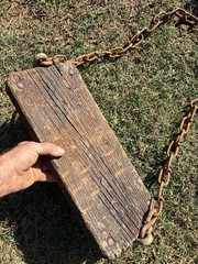 Vintage Playground Swing Cast Iron Hardware Wood Seat & Chains From Country Club