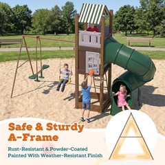 All in 1 Outdoor Swing Sets Large Playset for Toddlers, Galvanized Steel & PE