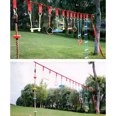 Green Ninja Obstacle Course Kit with Monkey Bars and Swing Rings, Adjustable Out