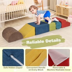 6 Pcs Toddler Climbing Blocks with Handles Chenille Fabric Cover Corner Play Gym
