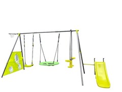 6 Function Swing Set w/ Net Swing, Slide, Hoop, 440 lbs, Green