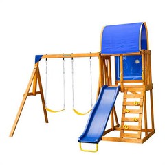 Wooden Swing Set Outdoor Slide Kids Backyard Playground Playset Playhouse AFrame
