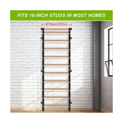 Swedish Stall Bars 2″x2″ with 1″ Holes, Wall Mounted Wood Gym Ladder for Susp…