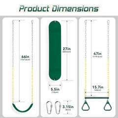 16″ Trapeze Swing Bar with Gym Ring & Toddler Swing, Swing Set 2 Green1