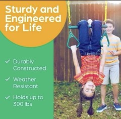 New Jungle Gym Kingdom 18″ Trapeze Swing Bar Rings 48″ Heavy Duty Swing Set