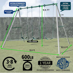 Everest Metal Swing Set Kids outdoor swing set with 3 swing seats for up to 3-ch