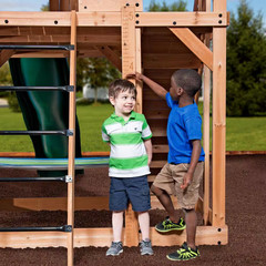 Caribbean Adventure Playground Set with Slide, Rockwall & Swing Bench