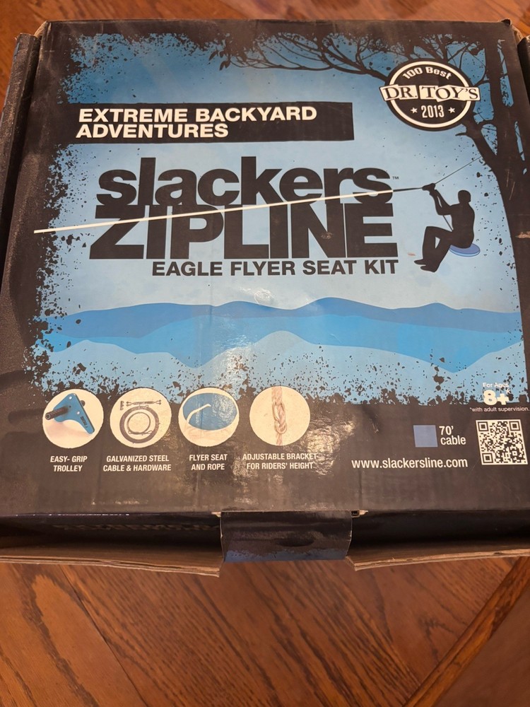 Slackers Zipline Eagle Flyer Seat 70 Ft Cable Line Kit for Kids