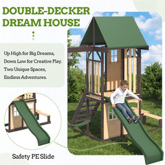Swing Set W/ Wave Slide & 2 Belt Swings – Kids Outdoor Backyard Play Equipment