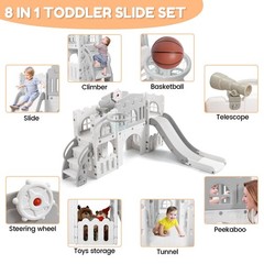 8-In-1 Toddler Slide Indoor Playground, Indoor Slide Toddler Playset for Toddler