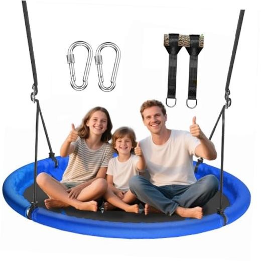 48 inch Saucer Tree Swing for Kids Adult, Larger Flying Swing for Whole Blue