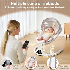 Electric Baby Swing Remote Control 5 Speeds Detachable Seat Grey 0-12M