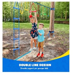 Hapfan Ninja Warrior Obstacle Course for Kids , 2×50 ft Slackline & Obstacles,