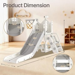 5 in 1 Toddler Slide – L-Shaped Baby Slide for Toddlers Aged 1-3 with Basketball