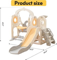 Freestanding Toddler Slide with Swing Set 6 in 1 Kids Playset L Shaped for 1-3