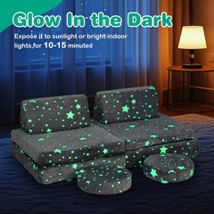 Modular Kids Play Couch Set Glow in Dark Portable Handles Gray Soft Foam Sofa