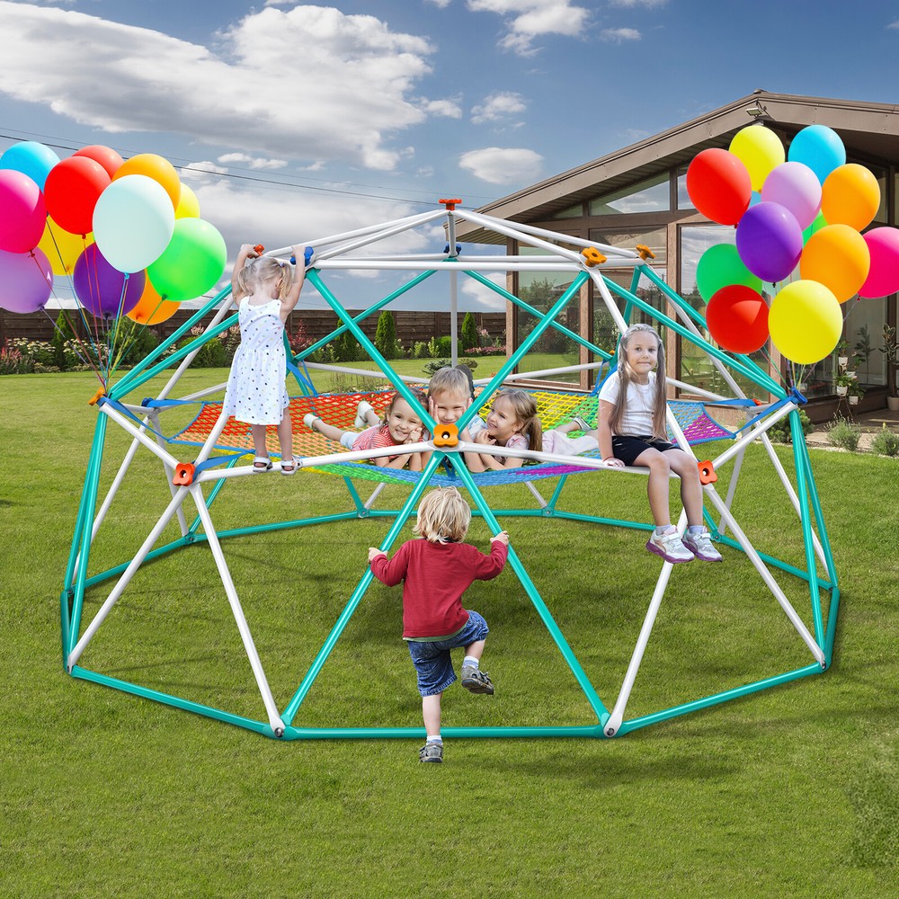 10FT Geometric Climbing Dome Outdoor Jungle Gym with Hammock for Kids Max 800LBS