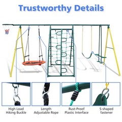 Hammock Swing Set Climbing Net Glider Swing Belt Basketball Rim Garden Backyard