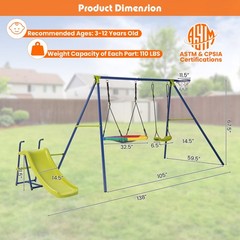 4-in-1 Swing Set for Backyard Heavy-Duty Metal Playset for 3-12 Years Old Kids