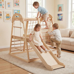 Indoor Jungle Gym, 8 in 1 Wooden Montessori Toddler Climbing Toys with Adjustabl
