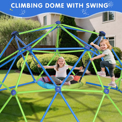 10FT Climbing Dome with Swing Set, Kids Dome Climber Jungle Gym Outdoor Play Tod