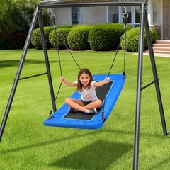60″ Large Platform Saucer Swing with 440LBS & 6FT Black Frame + Blue Swing