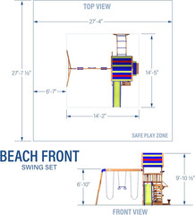 Cedar Wood Beach Front Swing Set with Slide, Monkey Bars & Picnic Area