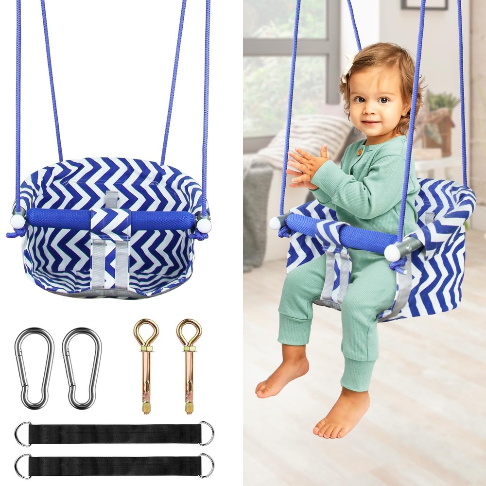Comfy Toddler Swing Seat, Heavy-Duty Baby with Adjustable Rope & Blue