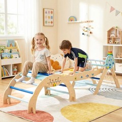 Pikler Triangle Set, 13 in 1 Astronaut Theme Foldable Wooden Montessori Toddl…