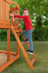 Timber Valley Wooden Playset: Slide, Swing, Climbing Wall & Sandbox Fun!