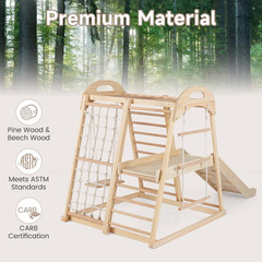 Indoor Jungle Gym, 8 in 1 Wooden Montessori Toddler Climbing Toys with Adjustabl