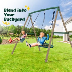 500lbs 7.5ft Large Metal Swing Set Heavy Duty Frame Kids Swing Set with 2 Swings