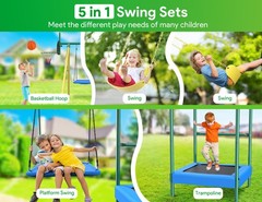 Easoger SW04 Metal Swing Sets for Backyard, Ymiko Heavy-Duty Outside Kids Toys