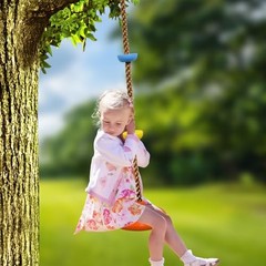 Tree Swing for Kids,Climbing Rope with Platforms,Disc Swing Seat Set Orange
