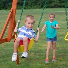 Wooden Swing Set Outdoor Backyard Cedar Fort Clubhouse Slide Trapeze Playground