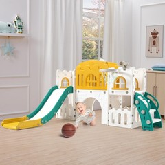 8 in 1 Toddle Slide Playset, Kids Slide and Climber Playset w/Aisle, Basketba…