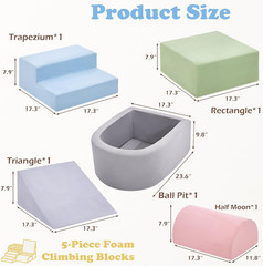 Climbing Toys for Toddlers , Foam Climbing Blocks with Ball Pit for Baby, 5-Piec