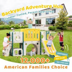 8-in-1 Toddler Climber and Slide Playset with Basketball Hoop – Indoor/Outdoo…