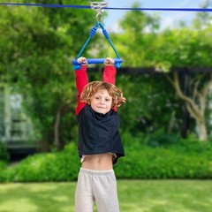 Kids Zipline Kit with 60ft Slackline, Stainless Steel Pulley Slider & Swing Seat