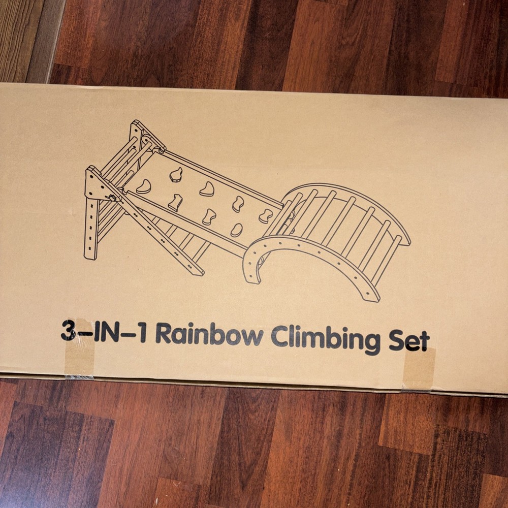 LOL-FUN Climber with Ramp 3-in-1 Indoor Toddler Climbing Ladder Slide Wood