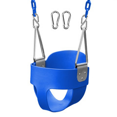 Baby Swing High Back Toddler Bucket Seat w/ Coated Chains & Carabiner, Blue