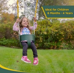 Heavy-Duty High Back Full Bucket Toddler Swing Seat, Coated Swing Chains, Green