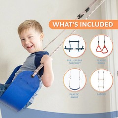 4-Piece Doorway Gym Indoor Playground Blue Indoor Playset Swing Ladder Rings