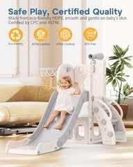 Toddler Slide, 6 in 1 Kids Indoor Slide for Toddlers 1-3, Baby White&gray