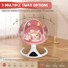 Electric Baby Swing with Remote Control – 5 Natural Motion Speeds, Detachable Se