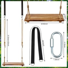 2 Pcs Wood Swing Seat Carbonized Hanging Wood Tree Swing W/ Adjustable Rope