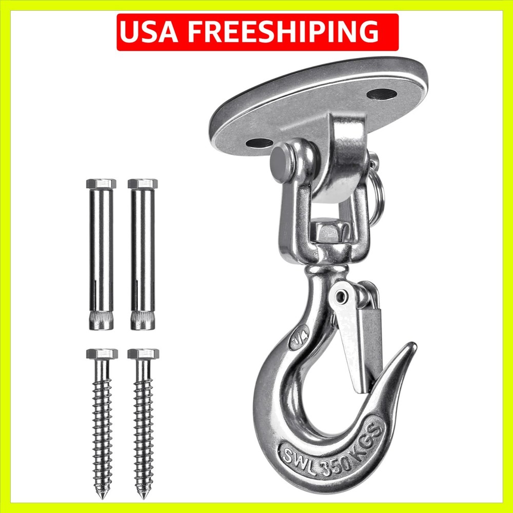Heavy Duty Ceiling Swing Hanger with Safety Hook – Stainless Steel 360° Swive…