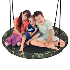 Tree Swing, 40 Inch Round Flying Saucer Swing for Kids Backyard Camo Green