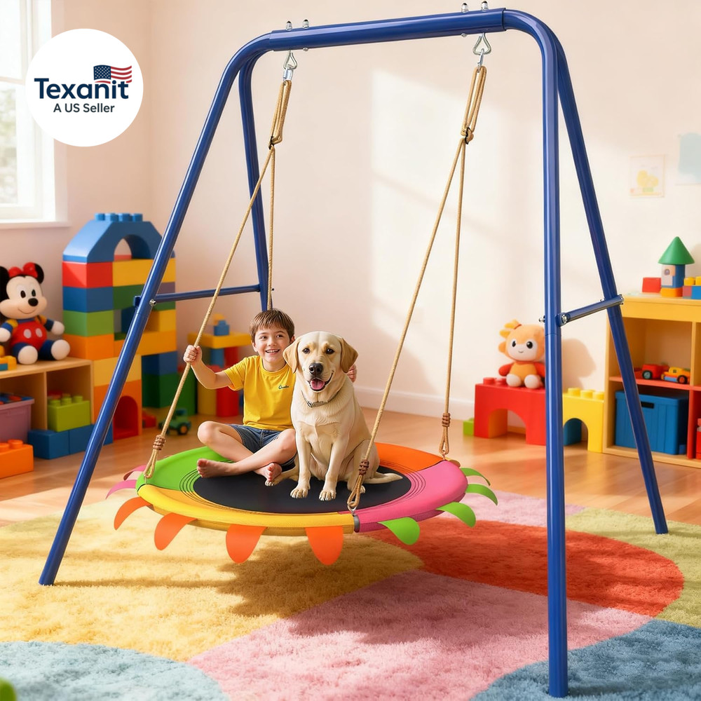 Saucer Swing Set for Kids Outdoor, Heavy Duty A-Frame Metal Swings Stand with 40